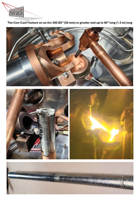 Arcast Arc 500 with our Continuous Casting option, charged with an indexing scrap feeder